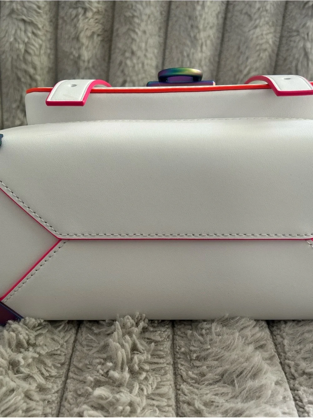 Michael Kors Manhattan Neon Rainbow Leather Satchel Optic White NWT